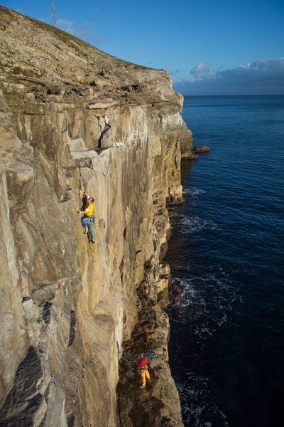 Chris Weedon on the FA of 'Second Helping' E5 6a, at Fishermans Ledge - climbing